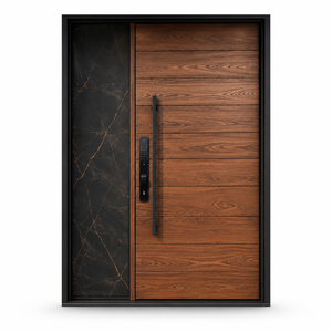 Puerta <span class=keywords><strong>de</strong></span> Entrada con Acabado <span class=keywords><strong>de</strong></span> Madera y Panel Lateral con Aspecto <span class=keywords><strong>de</strong></span> Mármol, Cerradura con Teclado, Puerta <span class=keywords><strong>Exterior</strong></span> Moderna para Villa, Apartamento o Casa - Product Image 3