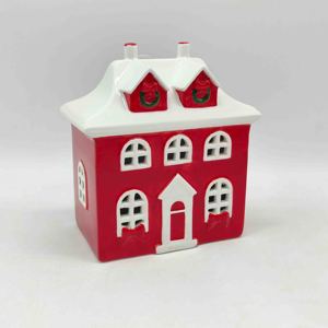 Lanterne de Noël en céramique pour bougie chauffe-plat, motif maison rouge et <span class=keywords><strong>blanc</strong></span> avec toit enneigé, cheminée, flocon de neige, arbre et <span class=keywords><strong>ours</strong></span>, décoration de maison pour les fêtes - Product Image 5
