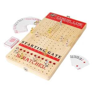Juego de carreras de caballos de madera con cartas y figuras para niños y adultos, diseño plegable, color madera natural - Product Image 1