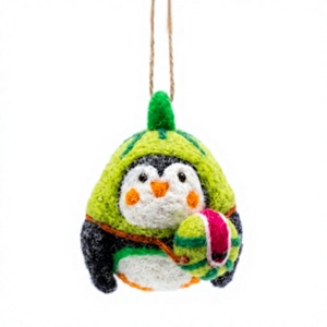 Ornement mural de Noël en laine certifiée tricotée traditionnelle, motif pingouin, fait main, écologique, pour usage intérieur, taille personnalisée - Product Image 2