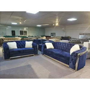 Set perabotan rumah mewah Sofa dengan bantal bingkai baja tahan karat Canapes De Sofa Salon