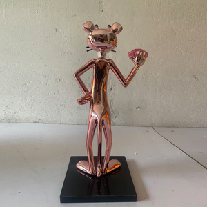 Scultura Artistica in Resina Personalizzata Cromata <span class=keywords><strong>Pantera</strong></span> <span class=keywords><strong>Rosa</strong></span> Dipinta a Mano 40CM - Decorazione Moderna per Casa e Galleria, Oggetto da Collezione - Product Image 2