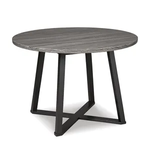 热卖圆形现代茶几木制桌面，带黑色金属框架，用于家庭和办公室餐桌