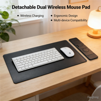 Tapis de Souris à Chargement Sans Fil 3-en-1 15W Détachable Double Couche Magnétique avec Support Téléphone pour iPhone, Montre et AirPods – En Stock