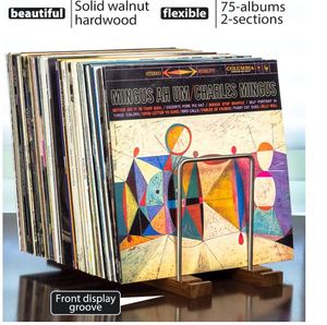 Support de rangement pour disques vinyles personnalisé 75 LP, support pour albums en bois de noyer massif, support pour albums - Product Image 2