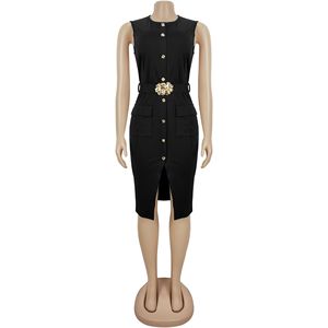 Vestido Midi Casual de Verano 2026 con Cuello Redondo, Cierre de Botones y Cremallera Trasera, Sin Mangas, con Bolsillo, para <span class=keywords><strong>Mujer</strong></span> - Product Image 6