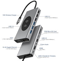 Hub Tipe C Dengan Pengisian Daya Nirkabel 10 in 1 13 in 1 15 Port Hub Tipe-C Dengan Sd Tf Rj45 Audio 3.5 untuk Laptop 15-in-1 Usb-c Hub