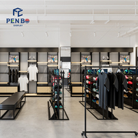 Solusi Desain Toko Pakaian Olahraga dengan Perlengkapan Khusus untuk Pajangan Sepatu Model Terbuka Minimalis Modern