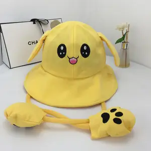 Conejo Orejas móviles Primavera y verano sombreros de cubo Protección solar para niños Sombrero de cubo Pikachu para padres e hijos