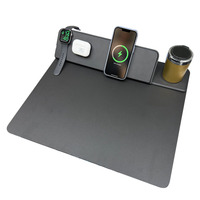 Tapis de souris de jeu en verre ultra-lisse 5-en-1, support de bureau multifonctionnel avec chargeur sans fil intégré pour les joueurs de bureau