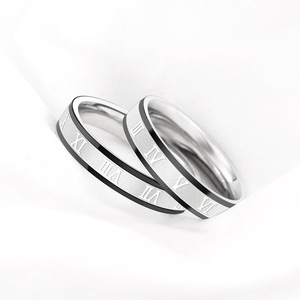 yunnique Titanium Steel Roman Numeral <b>Rings</b> Minimalist Black <b>Couple</b> <b>Rings</b> For Women Men Jewelry - Product Image 2