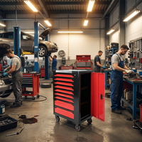 Armoire à outils mobile rouge à 10 tiroirs, poste de travail de garage, armoire de rangement à outils en métal sur roulettes avec jeu de 723 outils