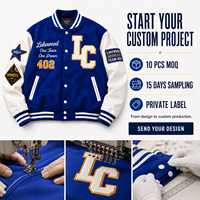 Veste universitaire personnalisée en laine Melton pour homme, bleu royal et crème, brodée, avec étiquette privée OEM et patchs en chenille