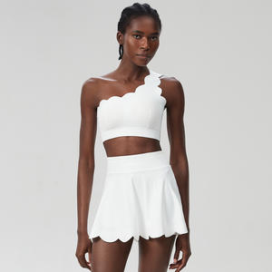 Aoyema Ropa deportiva Faldas de corte floral de moda Borde festoneado Sujetador deportivo de fitness y juego de una línea Ropa DE TENIS Faldas Conjunto de yoga - Product Image 4