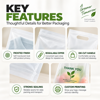 Sac compostable écologique avec poignée, réutilisable, transparent, pour l'emballage alimentaire et les collations