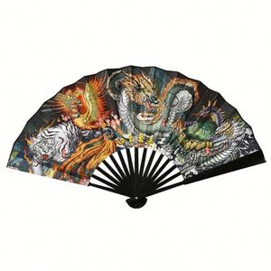 Abanico de mano premium de 33 cm para invitados de boda, con mango de plástico resistente, bambú pintado, estilo artesanal decorativo con diseño de cesta de flores - Product Image 1