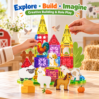 Jouets éducatifs sensoriels STEM pour enfants en bas âge, garçons et filles : blocs de construction magnétiques DIY Mini Ferme, tuiles magnétiques de 3,75 cm, boîte en métal