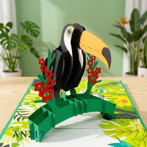 Carte pop-up 3D Toucan, design animal personnalisé, découpe de papier artisanale, impression offset, de Hanoï, Vietnam, cadeau de Noël et de Nouvel An - Product Image 6