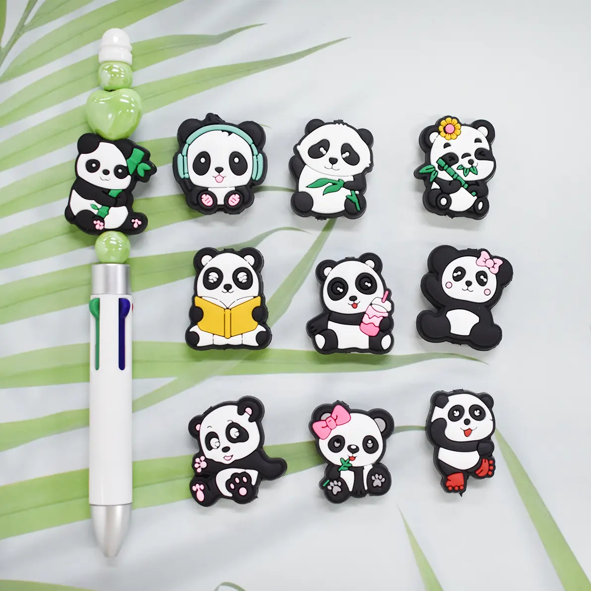 Grosir Aksesori fokus warna-warni campuran baru manik Pvc Panda campuran karet Pvc manik-manik fokus lembut untuk pena