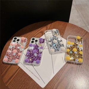 Funda Protectora Trasera para Teléfono Móvil de TPU Acrílico con Diamantes Artificiales de Perlas y Flores de Rosa de Pantalla Completa para iPhone 11 12 13 14 15 16 Pro Max - Product Image 2