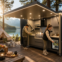 Module de cuisine BBQ extérieur préfabriqué, armoire en aluminium étanche, éclairage LED, réfrigérateur et grill intégrés pour villa et camping