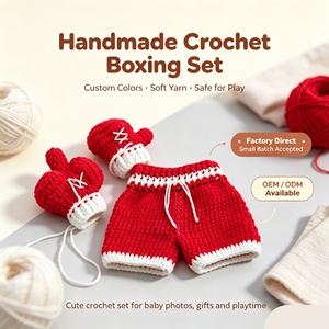 Nouvel ensemble de photographie pour nouveau-nés, accessoires tricotés, <span class=keywords><strong>Crochet</strong></span> fait main bleu 'Boxing King' - Product Image 2