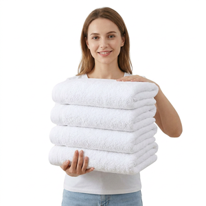 Serviettes de bain en coton blanc, couleur unie, rectangulaires, tissées, pour usage domestique, taille adulte - Product Image 1