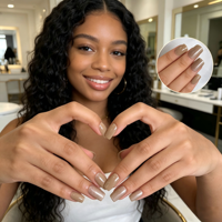 Faux Ongles Courts Carrés Mocha Nude à Coller, en Gel Souple Pailleté, Qualité Salon, Réutilisables, Personnalisables, Vente en Gros