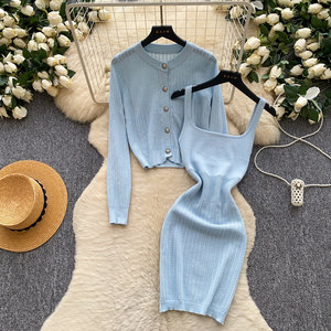 Bộ Đầm Hai Mảnh Dành Cho Nữ, Áo Cardigan Len Và Váy Hai Dây, Set Đầm Hai Mảnh Ôm Body, Trang Phục Hai Mảnh, Đầm Nữ Bán Buôn - Product Image 3