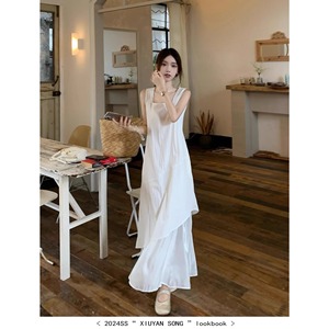 Irregular Suspender Dress Women Long Sleeveless Asymmetric Splicing Leisure Holiday Celebration Casual Dress - Product Image 3