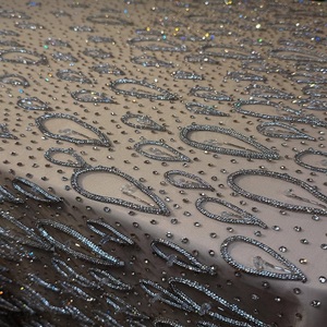 Tissu de luxe brodé de perles et de strass pour robes, dentelle haut de gamme pour robes de mariée et vêtements de haute couture - Product Image 1