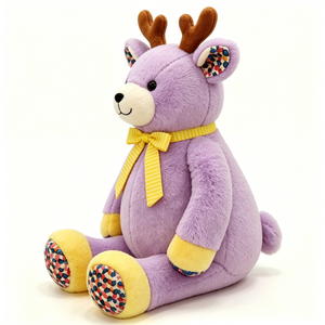 Oso de Peluche Personalizado de Reno Morado, Peluche Suave con Astas, Lazo Amarillo y Patas con Puntos de Colores - Product Image 1
