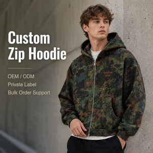 Vente en gros Sweat à capuche entièrement zippé pour <span class=keywords><strong>homme</strong></span>, coupe ample, en molleton de coton épais, imprimé <span class=keywords><strong>camouflage</strong></span> rétro délavé, style streetwear - Product Image 1