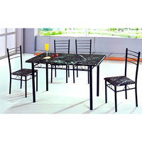 Table rectangulaire en métal et bois, Table de cuisine, Bar, petit déjeuner, coin Table avec 4 chaises, ensemble de salle à manger pour 4