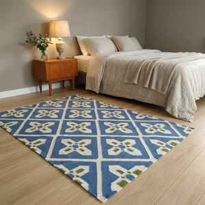 Modern Geometric Area Rug Blue White Green Flat Weave Rectangle Non-Slip Living Room Wool Acrylic - Product Image 4