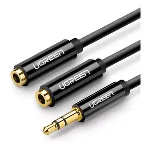 Cable Divisor de Audio Ugreen de 3.5mm Macho a 2x Hembra, Adaptador TPE de 25cm para Auriculares y Dispositivos de Audio, Negro con Conector Chapado en Oro - Product Image 5