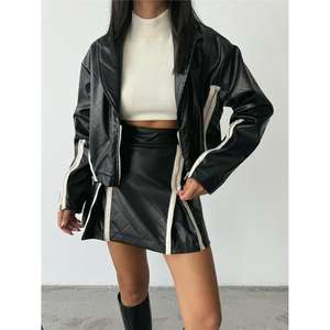 Jupe crayon en cuir véritable noir avec fermeture éclair, style moulante, matière en fourrure, saison automne/hiver, taille XS, taille naturelle - Product Image 4