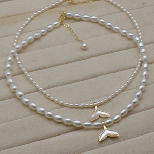 Collar de Perlas de Agua Dulce con Colgante de Perla Natural en Forma de Arroz, Estilo Sirena, Moderno, Regalo para Celebridades de Internet, de por Vida - Product Image 1