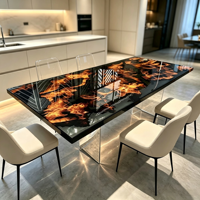 Moderner Holz-Epoxidharz-Esstisch mit Muster, Rechteckiger Epoxidtisch mit Klaren Acrylbeinen für Villa und Esszimmer