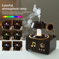 Diffuseur d'huiles essentielles 250 ml effet pluie, design phonographe classique, veilleuse LED 7 couleurs, humidificateur d'air en forme de goutte de pluie pour la maison