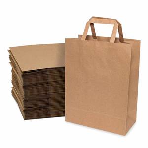 <b>Medium</b> <b>Brown</b> Kraft Paper Takeout Bag Handles Eco-Friendly Digital Lamination Wholesale for Lunch Shopping Groceries Candle Use - Product Image 1