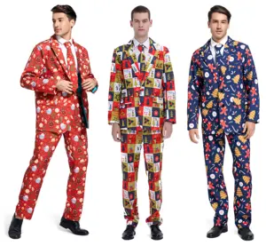Erkekler için noel partisi elbise Suit yetişkin noel kutlamaları için pantolon ile Polyester topu kostüm