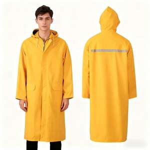 Capa de Chuva Personalizada de PVC Amarelo de Alta Resistência Impermeável para Caminhadas Industrial Longa - Product Image 1