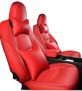 Funda de asiento de cuero de lujo Cojín de asiento de coche Fundas de asiento de coche de cuero para Tesla