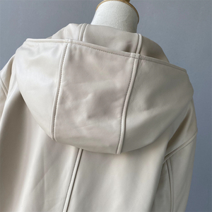 Moda primavera autunno ampia all'ingrosso con cappuccio popolare alta qualità Custom cerniera Design <span class=keywords><strong>Beige</strong></span> breve <span class=keywords><strong>giacca</strong></span> di vera <span class=keywords><strong>pelle</strong></span> donna - Product Image 6