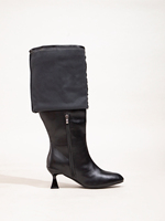 Bottes hautes noires à talon épais, pointues, grande taille, pour mollets larges, avec décoration de fermoir métallique, pliables et souples, pour l'automne et l'hiver, effet amincissant, directement de l'usine