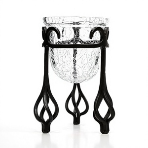 Spindle Candle Stand with Crackle Glass <b>Tealight</b> LED Candle Holders 4 Inch High Ideal Gift Wedding Spa Bridal Aromatherapy - Product Image 1
