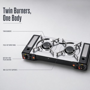 Estufa de gas de doble quemador al por mayor, 2.3kW, de acero inoxidable 430, parrilla coreana para barbacoa, camping, 63cm, a prueba de viento - Product Image 3