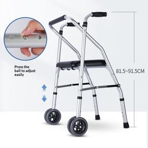 Déambulateur pliable multifonctionnel en aluminium renforcé à deux roues avec siège réglable pour le soutien à la marche des personnes âgées - Product Image 4