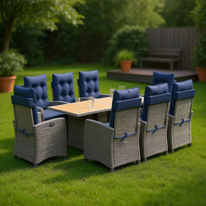 Set da Pranzo da Giardino in Polyrattan Grigio 9 Pezzi, Mobili da Esterno Resistenti alle Intemperie, Elegante Ensemble da Giardino - Product Image 2